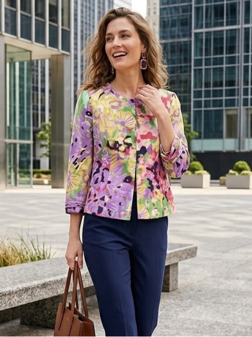 Elie Tahari Vibrant Floral Cropped Jacquard Jacket/Blazer sz 6 | EUC!